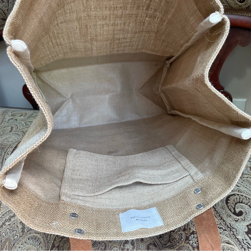 Apolis Global Citizen Market Bag Handcrafted Jute Tote Brown Leather Straps - Picture 4 of 9